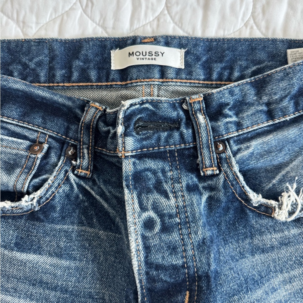 Moussy Dark Blue Distressed Straight Leg Jeans